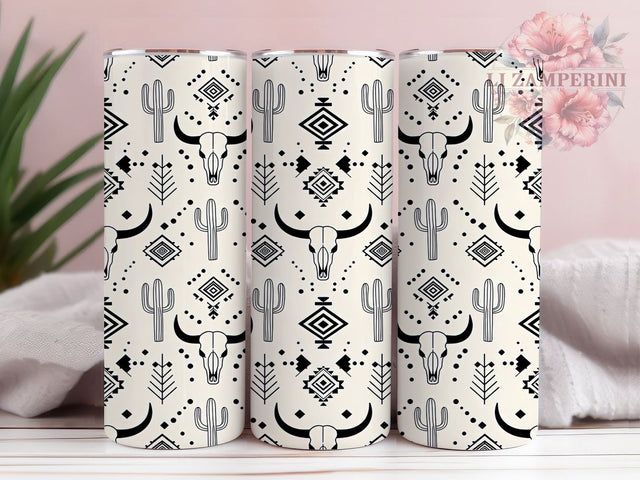 Aztec Bull Skull Tumbler, Western Tumbler, Rustic 20oz Wrap, Sublimation Design, Stylish Gift Idea, Tribal Skull Wrap, Southwestern Tumbler Sublimation Li Zamperini 