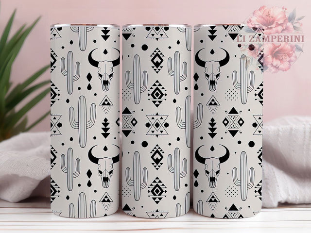 Aztec Bull Skull Tumbler, Western Tumbler, Rustic 20oz Wrap, Sublimation Design, Stylish Gift Idea, Tribal Skull Wrap, Southwestern Tumbler Sublimation Li Zamperini 