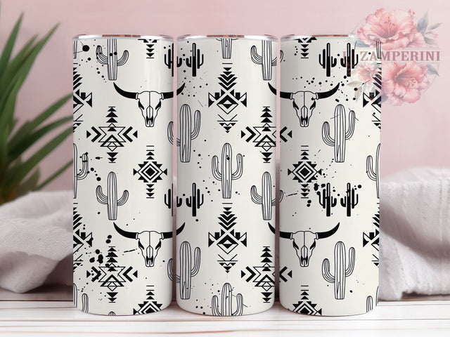 Aztec Bull Skull Tumbler, Western Tumbler, Rustic 20oz Wrap, Sublimation Design, Stylish Gift Idea, Tribal Skull Wrap, Southwestern Tumbler Sublimation Li Zamperini 