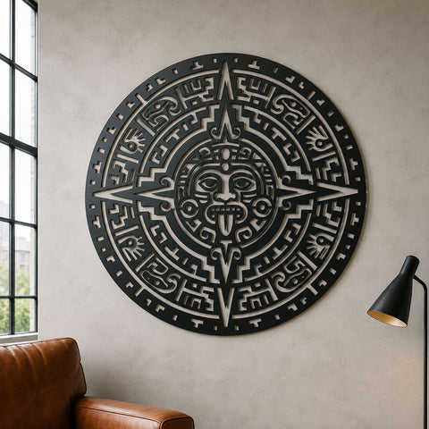 Aztec Calendar Laser SVG | Aztec Sun Stone DXF | Aztec Metal Wall Art | Tribal CNC Cut File | Plasma Cutting Design | Mexican Decor Svg SVG HappyDesignStudio 