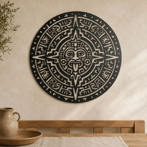 Aztec Calendar Laser SVG | Aztec Sun Stone DXF | Aztec Metal Wall Art | Tribal CNC Cut File | Plasma Cutting Design | Mexican Decor Svg SVG HappyDesignStudio 
