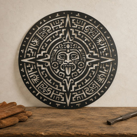 Aztec Calendar Laser SVG | Aztec Sun Stone DXF | Aztec Metal Wall Art | Tribal CNC Cut File | Plasma Cutting Design | Mexican Decor Svg SVG HappyDesignStudio 