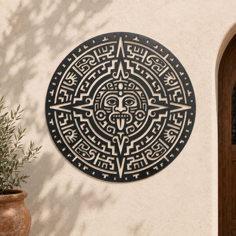 Aztec Calendar Laser SVG | Aztec Sun Stone DXF | Aztec Metal Wall Art | Tribal CNC Cut File | Plasma Cutting Design | Mexican Decor Svg SVG HappyDesignStudio 