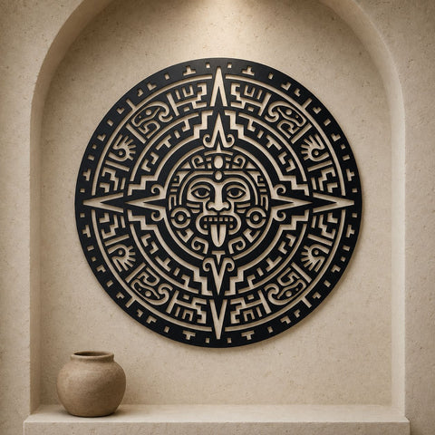 Aztec Calendar Laser SVG | Aztec Sun Stone DXF | Aztec Metal Wall Art | Tribal CNC Cut File | Plasma Cutting Design | Mexican Decor Svg SVG HappyDesignStudio 