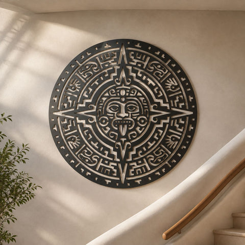 Aztec Calendar Laser SVG | Aztec Sun Stone DXF | Aztec Metal Wall Art | Tribal CNC Cut File | Plasma Cutting Design | Mexican Decor Svg SVG HappyDesignStudio 