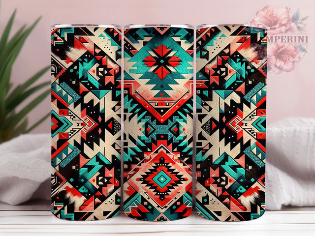 Aztec Cowhide Turquoise Western Tumbler Wrap, Boho Cow Print Sublimation, Southwest Tumbler Design, Rustic Country Mug, Western Cowhide Print, Tribal Aztec Cup Sublimation Li Zamperini 