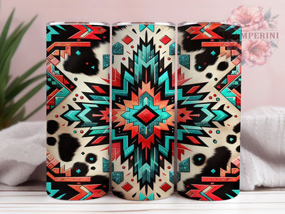 Aztec Cowhide Turquoise Western Tumbler Wrap, Boho Cow Print Sublimation, Southwest Tumbler Design, Rustic Country Mug, Western Cowhide Print, Tribal Aztec Cup Sublimation Li Zamperini 