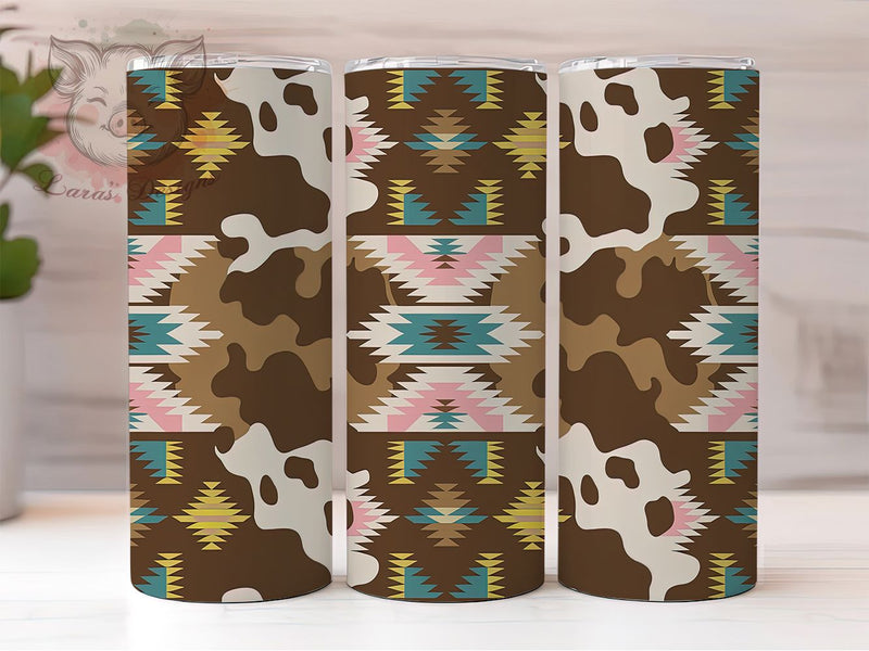 Aztec Cowhide Western Tumbler, Aztec Western Tumbler, Southwest Design, Western Cowhide Tumbler, Aztec Print Drinkware, Southwest Cowhide, Boho Western Tumbler Sublimation Lara' s Designs 
