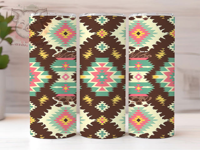 Aztec Cowhide Western Tumbler, Aztec Western Tumbler, Southwest Design, Western Cowhide Tumbler, Aztec Print Drinkware, Southwest Cowhide, Boho Western Tumbler Sublimation Lara' s Designs 