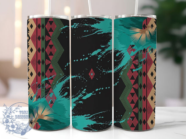 Aztec Cowhide Western Tumbler, Cowhide Print, Turquoise Accent, Southwest Style, Rustic Charm, Western Theme, Tribal Design, 20Oz Tumbler, Sublimation Wrap Sublimation ToriDesigns 