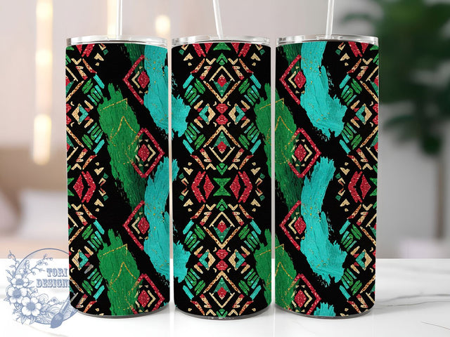 Aztec Cowhide Western Tumbler, Cowhide Print, Turquoise Accent, Southwest Style, Rustic Charm, Western Theme, Tribal Design, 20Oz Tumbler, Sublimation Wrap Sublimation ToriDesigns 