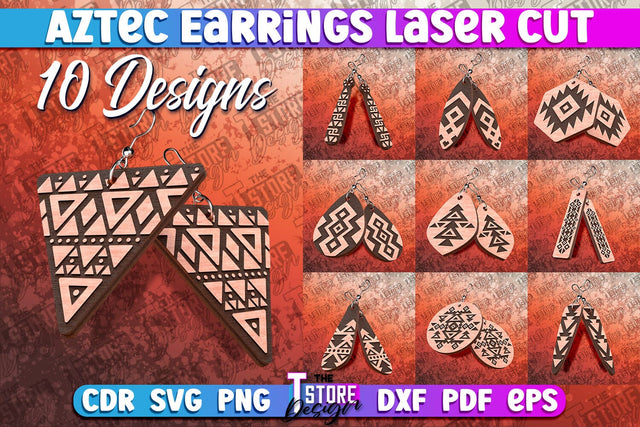 Aztec Earrings Laser Cut | Accessories Laser Cut SVG Design SVG The T Store Design 