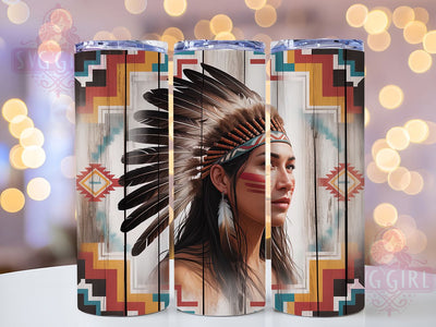 Aztec Feather Tribal Boho Tumbler, Native Inspired Drinkware, 20Oz Tumbler Sublimation, Feather Design Tumbler, Tribal Pattern Wrap, Western Boho Gift, Rustic Wood Tumbler Design Sublimation SvggirlplusArt 