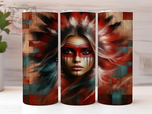 Aztec Feather Tribal Tumbler Wrap, Indian Feathers, Tribal Art, Wooden Style, Ethnic Design, Tumbler Wrap, Sublimation Design Sublimation Lara' s Designs 