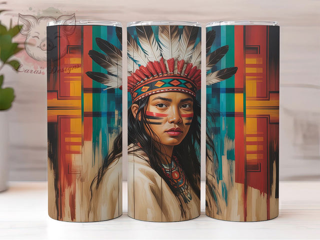 Aztec Feather Tribal Tumbler Wrap, Indian Feathers, Tribal Art, Wooden Style, Ethnic Design, Tumbler Wrap, Sublimation Design Sublimation Lara' s Designs 