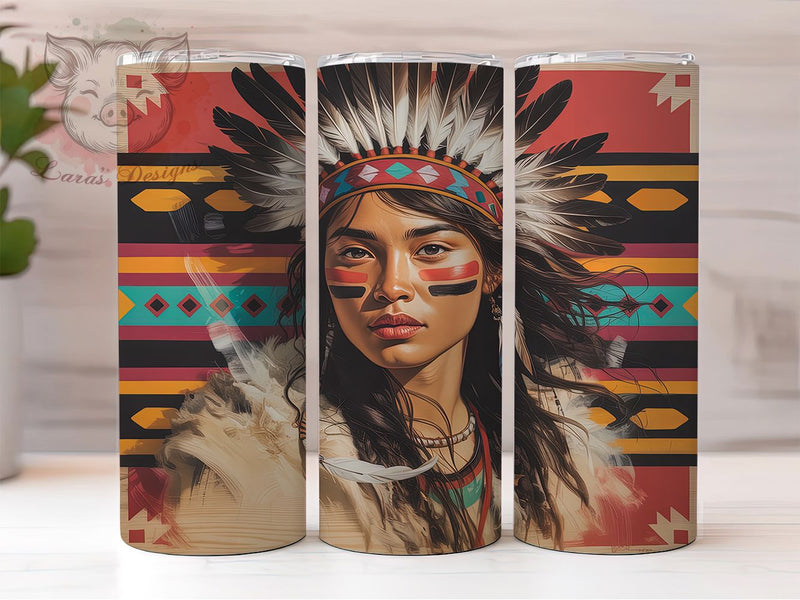 Aztec Feather Tribal Tumbler Wrap, Indian Feathers, Tribal Art, Wooden Style, Ethnic Design, Tumbler Wrap, Sublimation Design Sublimation Lara' s Designs 