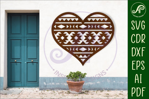 Aztec heart wall sign, SVG file. SVG APInspireddesigns 