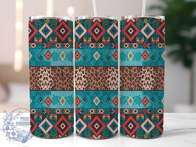 Aztec & Leopard Print Tumbler Wrap, Leopard Print Wrap, 20oz Sublimation Design, Tribal Tumbler Design, Boho Leopard Cup, Animal Print Tumbler, Western Tumbler Wrap Sublimation ToriDesigns 