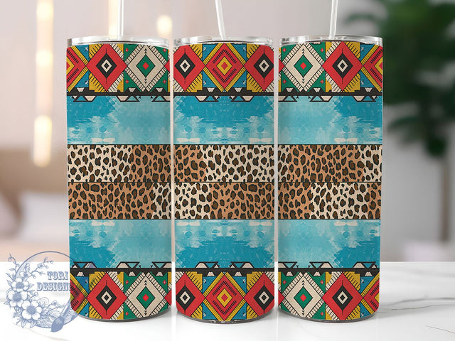 Aztec & Leopard Print Tumbler Wrap, Leopard Print Wrap, 20oz Sublimation Design, Tribal Tumbler Design, Boho Leopard Cup, Animal Print Tumbler, Western Tumbler Wrap Sublimation ToriDesigns 