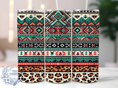 Aztec & Leopard Print Tumbler Wrap, Leopard Print Wrap, 20oz Sublimation Design, Tribal Tumbler Design, Boho Leopard Cup, Animal Print Tumbler, Western Tumbler Wrap Sublimation ToriDesigns 