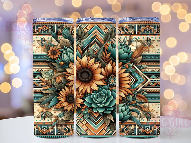 Aztec Sunflower Boho Cactus Tumbler, Aztec Tumbler, Boho Cactus Cup, Succulent Tumbler, 20oz Tumbler Wrap, Western Sublimation, Floral Southwest Tumbler Sublimation SvggirlplusArt 