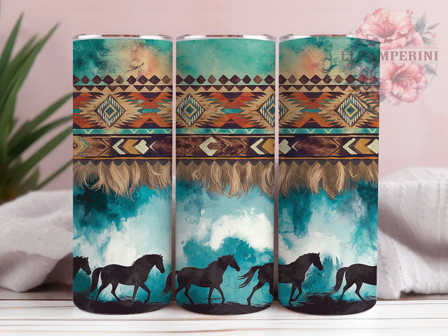 Aztec Turquoise Cowhide 20oz Tumbler, Turquoise Tumbler, Cowhide Tumbler, Western Tumbler Wrap, Boho Tumbler Design, 20oz Sublimation Wrap, Southwest Tumbler Sublimation Li Zamperini 