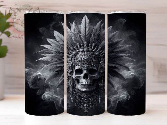 Aztec Warrior Skull Tumbler Wrap, Aztec Skull Tumbler, Tribal Warrior Sublimation, Ancient Aztec Cup, Warrior Skull Drinkware, Aztec Culture Mug, Ethnic Skull Digital Sublimation Lara' s Designs 