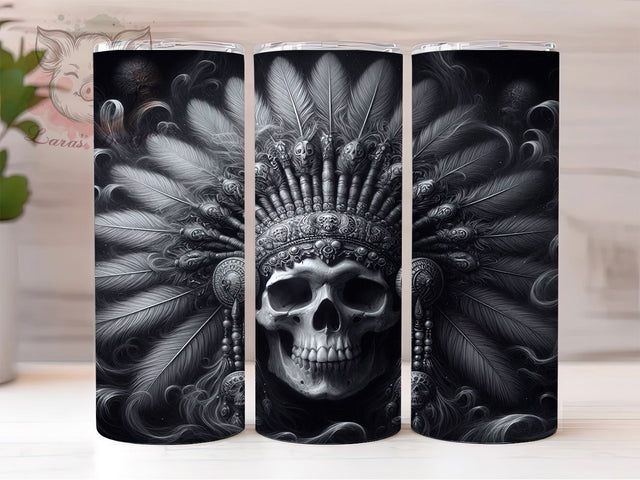Aztec Warrior Skull Tumbler Wrap, Aztec Skull Tumbler, Tribal Warrior Sublimation, Ancient Aztec Cup, Warrior Skull Drinkware, Aztec Culture Mug, Ethnic Skull Digital Sublimation Lara' s Designs 