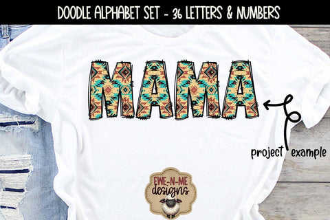 Aztec Western Doodle Alphabet & Numbers | Patterned Letters Sublimation Ewe-N-Me Designs 