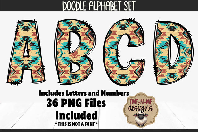 Aztec Western Doodle Alphabet & Numbers | Patterned Letters Sublimation Ewe-N-Me Designs 