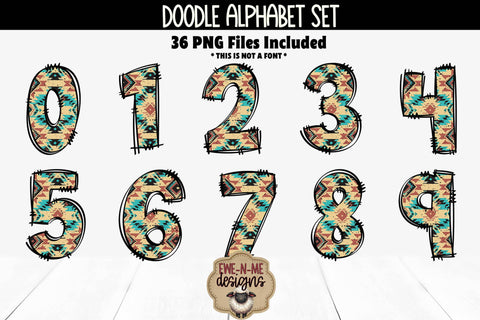 Aztec Western Doodle Alphabet & Numbers | Patterned Letters Sublimation Ewe-N-Me Designs 
