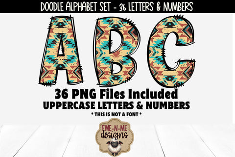 Aztec Western Doodle Alphabet & Numbers | Patterned Letters Sublimation Ewe-N-Me Designs 