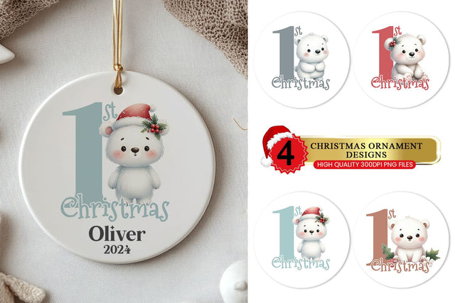 Baby 1st Christmas Ornament, Personalized Round Ornament Sublimation BijouBay 
