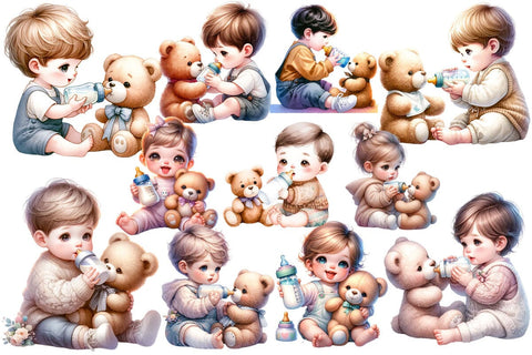 Baby And Teddy Bear ,Illustrator Clipart,Quotes and Sayings,Food & Drink,On Sale, Print & Cut Sublimation Newmockups 