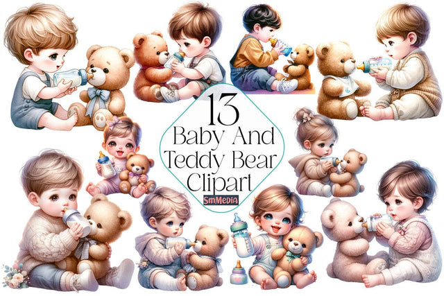 Baby And Teddy Bear ,Illustrator Clipart,Quotes and Sayings,Food & Drink,On Sale, Print & Cut Sublimation Newmockups 