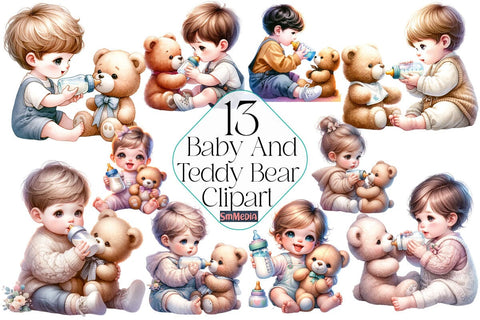 Baby And Teddy Bear ,Illustrator Clipart,Quotes and Sayings,Food & Drink,On Sale, Print & Cut Sublimation Newmockups 