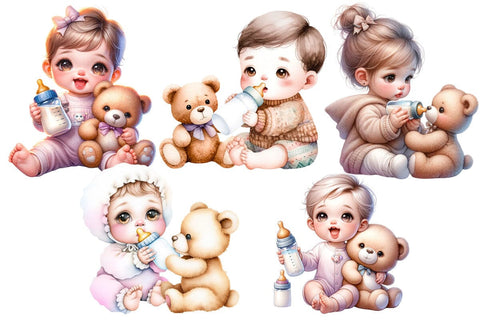 Baby And Teddy Bear ,Illustrator Clipart,Quotes and Sayings,Food & Drink,On Sale, Print & Cut Sublimation Newmockups 