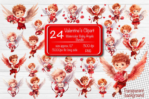 Baby Angel Bundle PNG Angels Clipart Boys cupid Valentine clipart PNG Illustration Watercolor Sublimation Createya Design 