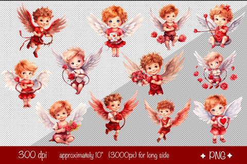 Baby Angel Bundle PNG Angels Clipart Boys cupid Valentine clipart PNG Illustration Watercolor Sublimation Createya Design 