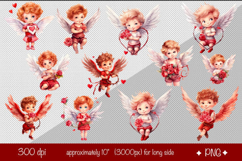 Baby Angel Bundle PNG Angels Clipart Boys cupid Valentine clipart PNG Illustration Watercolor Sublimation Createya Design 