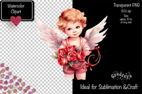 Baby Angel PNG Angels Clipart Valentine clipart PNG Illustration Watercolor Sublimation Createya Design 