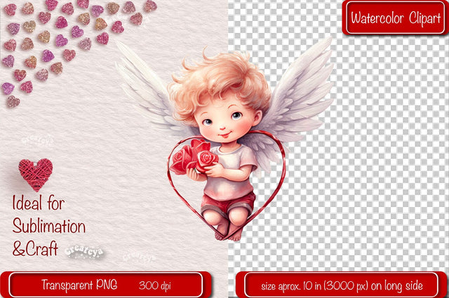 Baby Angel PNG Angels Clipart Valentine clipart PNG Illustration Watercolor Sublimation Createya Design 