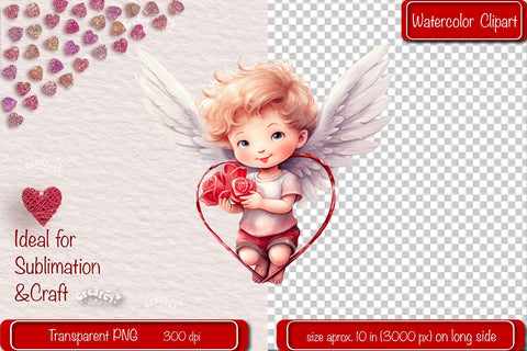 Baby Angel PNG Angels Clipart Valentine clipart PNG Illustration Watercolor Sublimation Createya Design 