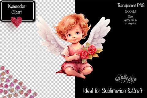 Baby Angel PNG Angels Clipart Valentine clipart PNG Illustration Watercolor Sublimation Createya Design 