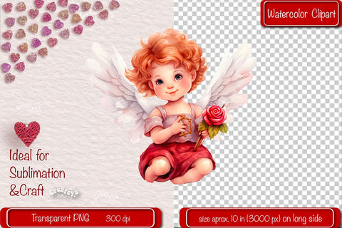 Baby Angel PNG Angels Clipart Valentine clipart PNG Illustration Watercolor Sublimation Createya Design 