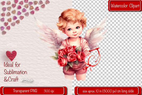 Baby Angel PNG Angels Clipart Valentine clipart PNG Illustration Watercolor Sublimation Createya Design 