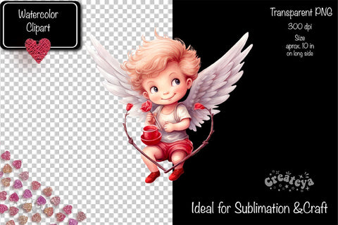 Baby Angel PNG Angels Clipart Valentine clipart PNG Illustration Watercolor Sublimation Createya Design 