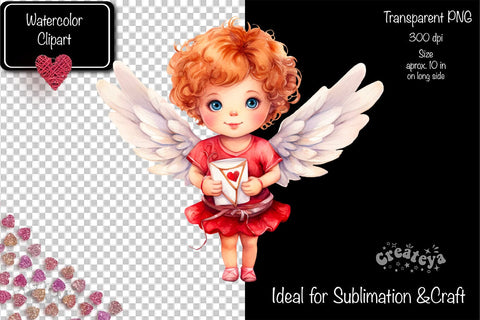 Baby Angel PNG Angels Clipart Valentine clipart PNG Illustration Watercolor Sublimation Createya Design 