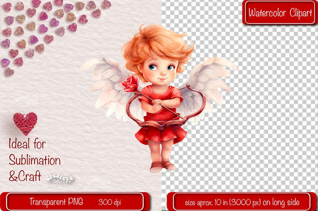 Baby Angel PNG Angels Clipart Valentine clipart PNG Illustration Watercolor Sublimation Createya Design 
