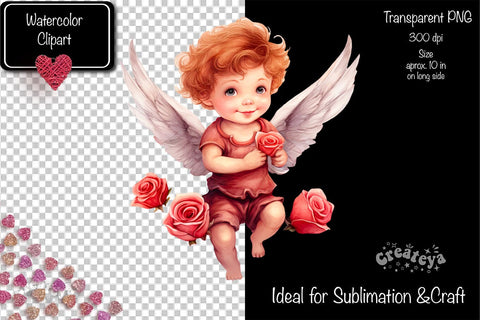 Baby Angel PNG Angels Clipart Valentine clipart PNG Illustration Watercolor Sublimation Createya Design 